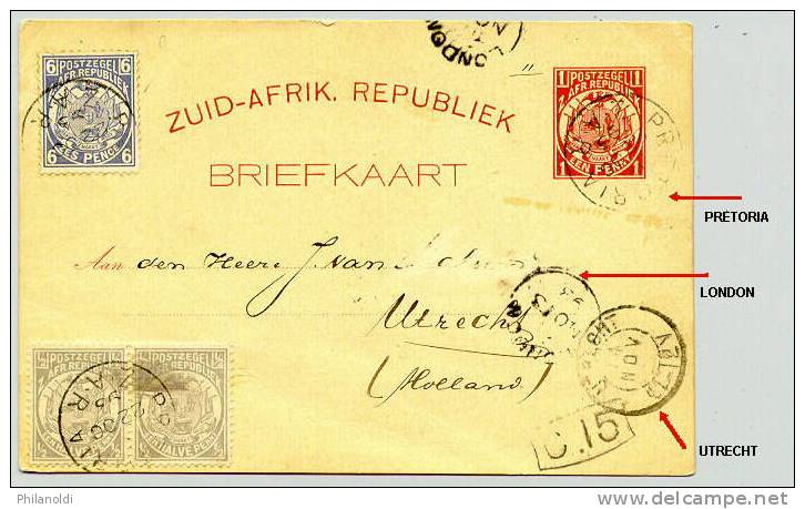 South Africa Afrique Du Sud, Zuid-Afrika Republiek, Briefkaart, 1893, Entier Postal, Affranchissement Multicolore, Pour - Sonstige & Ohne Zuordnung