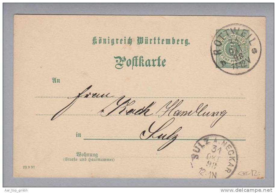 Heimat De BW Rottweil 1898-10-31 Auf GS 5Pf. Nach Sulz - Postwaardestukken