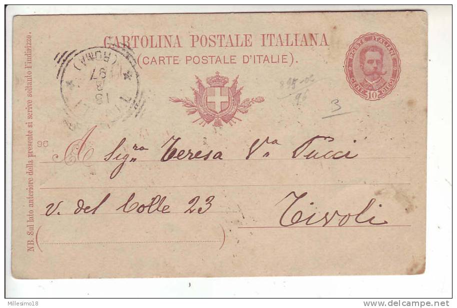 Intero Postale Annullo Tondo Riquadrato Tivoli Roma 1897 - Interi Postali