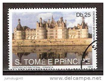 Timbre Sao Tomé E Principe 1991 Y&T N°1064 (2) Oblitéré. Château De Chambord. 25 Db. Cote 0.50 € - São Tomé Und Príncipe