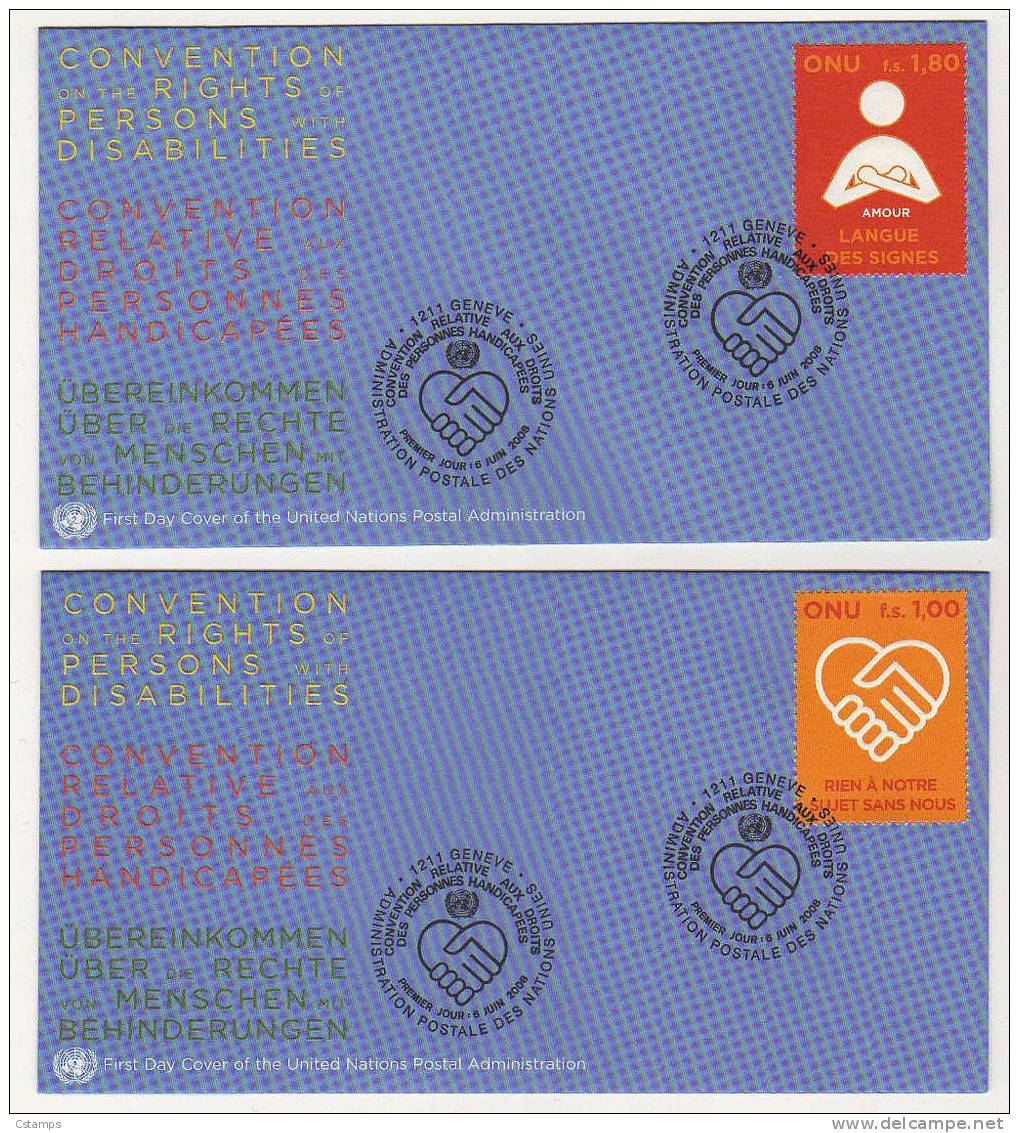 Discapacidad - Handicap - 2008 - Naciones Unidas - Ginebra - Cover - 2 Sobres Fdc - Andere & Zonder Classificatie