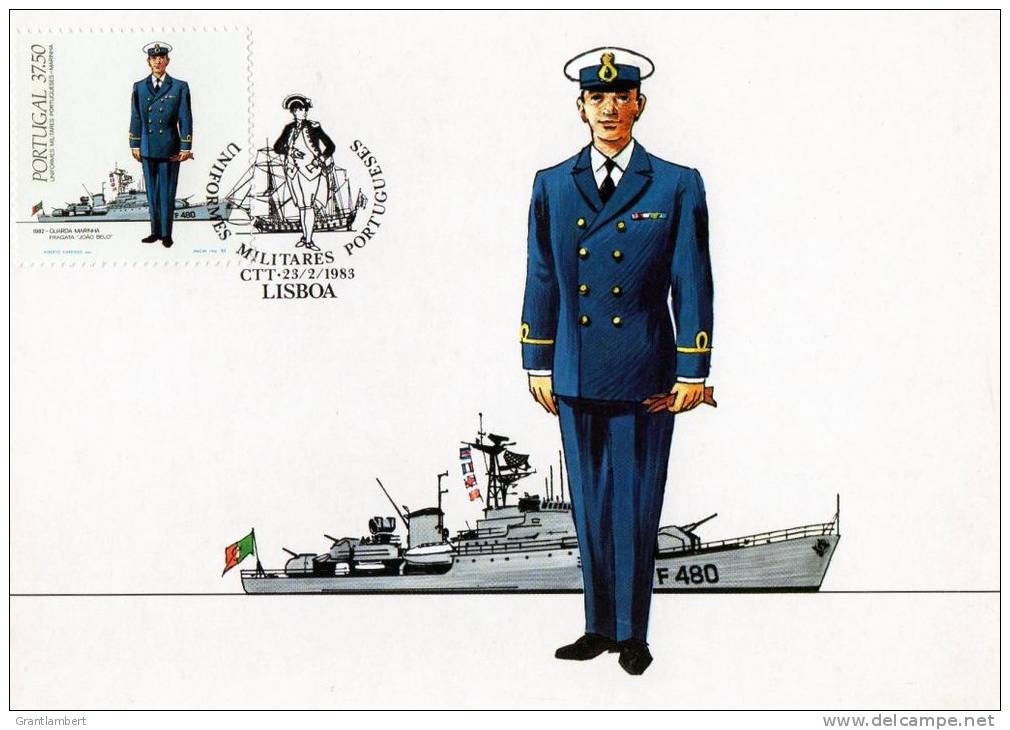 Portugal 1983 Military Uniforms 37.5 Maximum Card - Naval, Ships - Cartoline Maximum