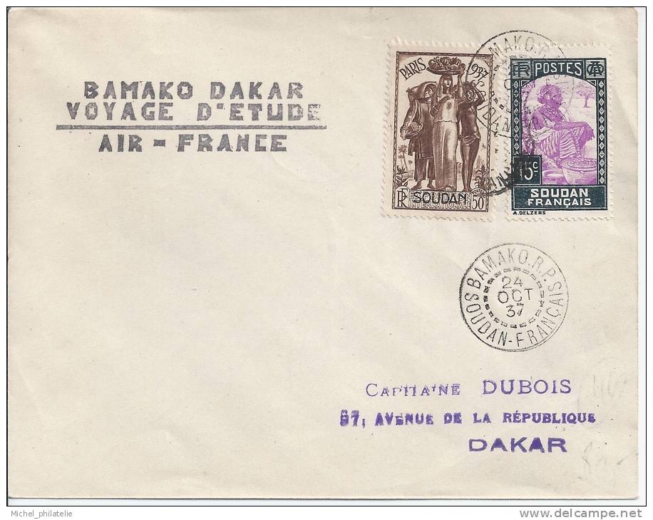 Soudan Français, 24 Octobre 37, Bamako Dakar, Voyage D'etude AIr France - Covers & Documents
