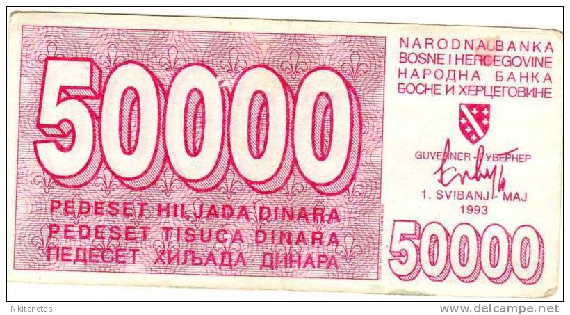 Bosnia & Herzegovina, 50000 DINARA 1993 Bon - Bosnie-Herzegovine