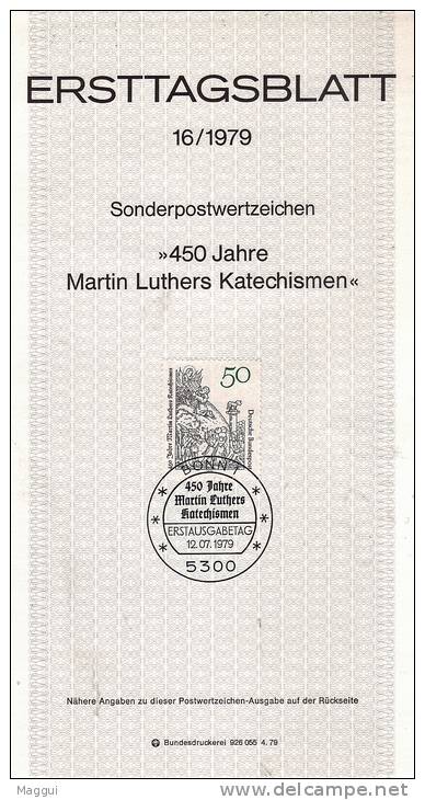 ALLEMAGNE  Carte  Notice 1er Jour  1979  Martin Luther - Théologiens