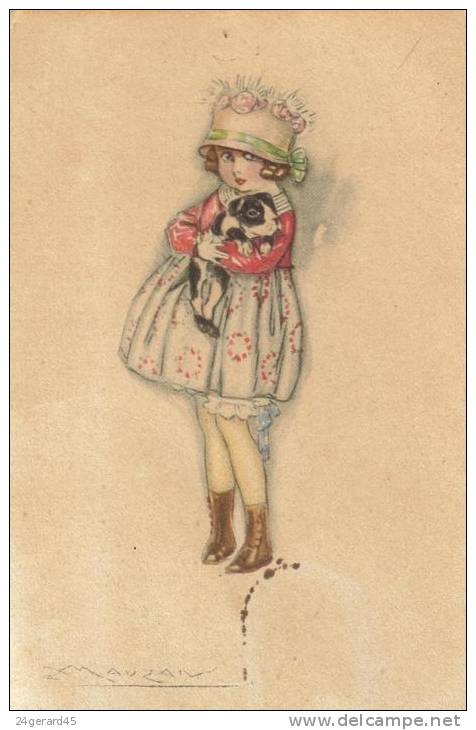 CPA ILLUSTRATEUR MAUZAN MODE FEMININE JEUNE FILLE ET SON CHIEN - Mauzan, L.A.