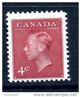 Canada GVI 1949 4c Carmine Definitive, P. 12, Hinged Mint - Unused Stamps