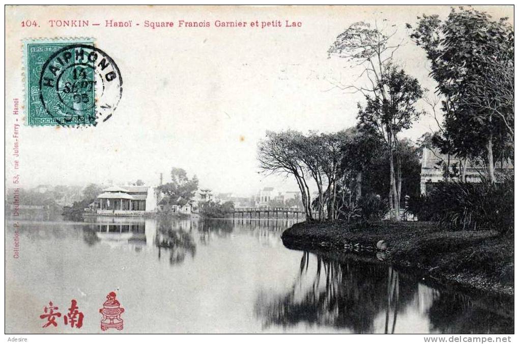 Vietnam - TONKIN, Hanoi, Square Francis Garnier Et Petit Lao, Karte Mit Briefmarke (Indochina) Und Stempel ... - Vietnam