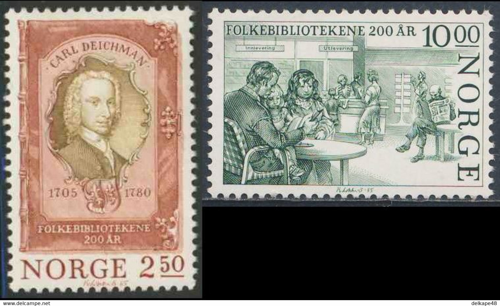 Norway Norge Norwegen 1985 Mi 934 /5 YT 890 /1 SG 961 /2 ** Carl Deichman Founder Public Library + Library Interior - Andere & Zonder Classificatie