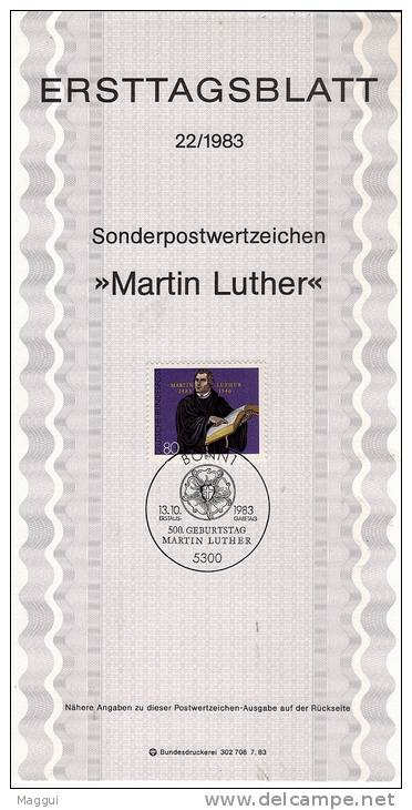 ALLEMAGNE  Carte  Notice 1er Jour  1983  Martin Luther Religion - Theologians
