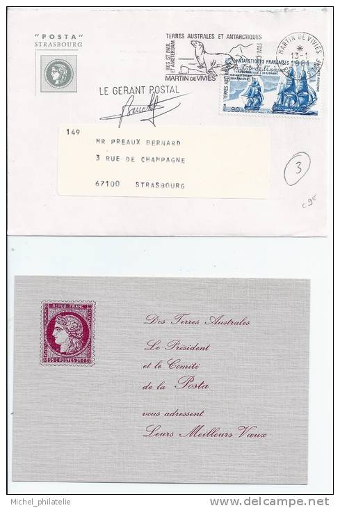 TAAF, Lettre Avec Carte De Voeux à L 'interieur Du Président De La Poste - Covers & Documents