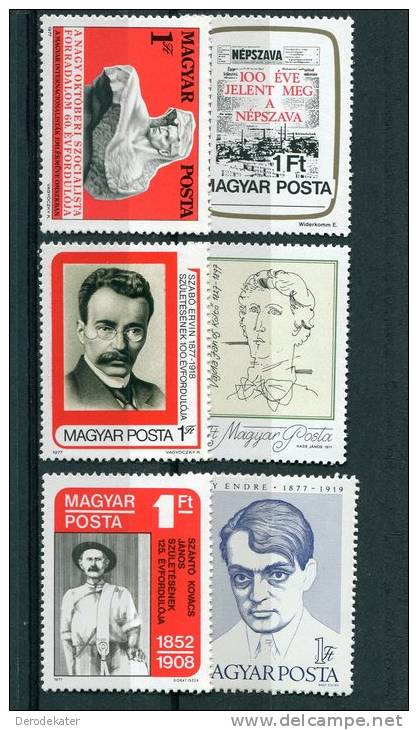 Magyar 1977.6v.MNH**.Newton.Endre.Poet.Szanto Kovacs.Szabo Ervin.Socialism.Statue.Famous Persons. New! - Unused Stamps