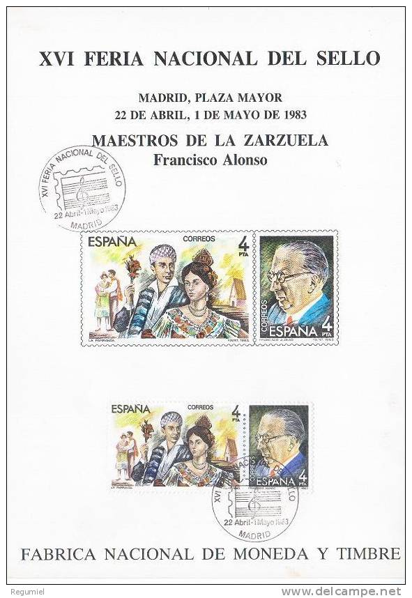 España Hoja Recuerdo 1983 Maestros De La Zarzuela - Commemorative Panes