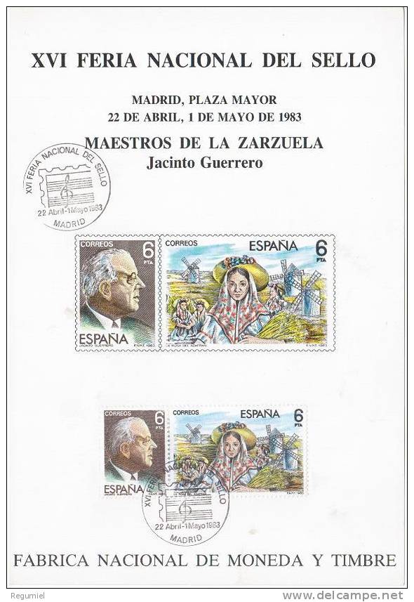 España Hoja Recuerdo 1983 Maestros De La Zarzuela - Commemorative Panes
