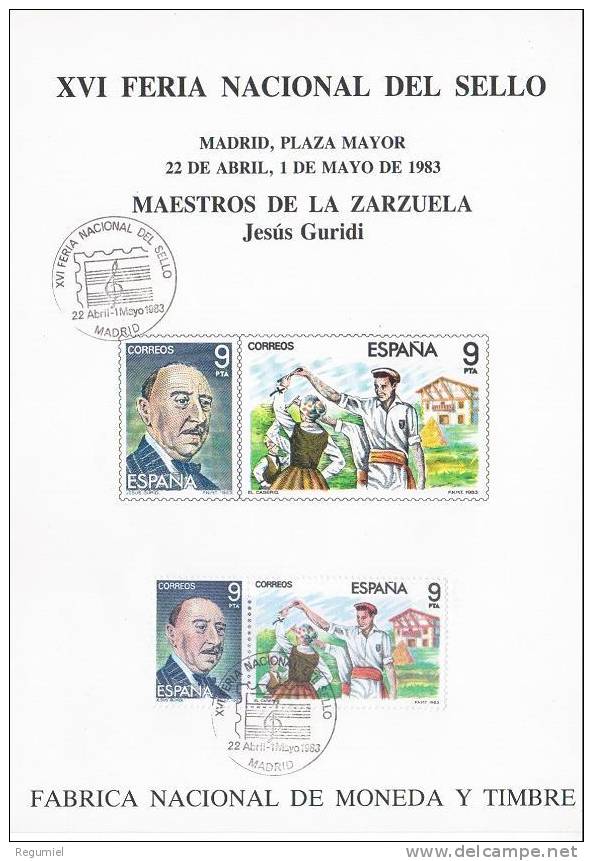 España Hoja Recuerdo 1983 Maestros De La Zarzuela - Commemorative Panes