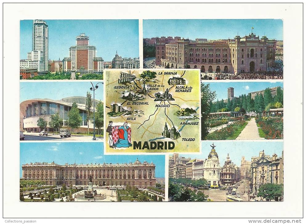 Cp, Carte Géographique, Madrid, Multi-Vues - Landkarten