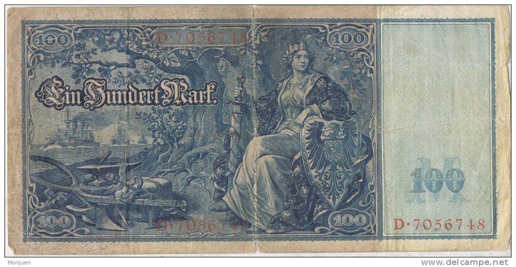 Billete 100 Mark Reich Aleman 1910. Serie D. Banknote - 100 Mark