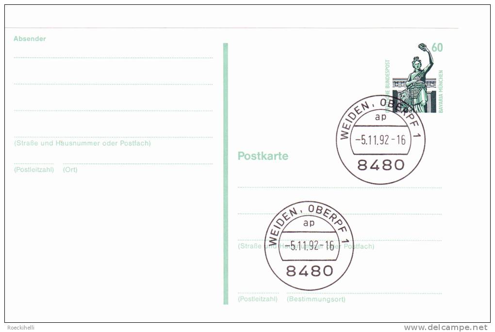 1992  - BRD - Postkarte (Ganzsache) 2 X OT-Stempel "8480 Weiden, Oberpfalz" -  S.Scan  (de 5.11.92) - Cartes Postales - Oblitérées
