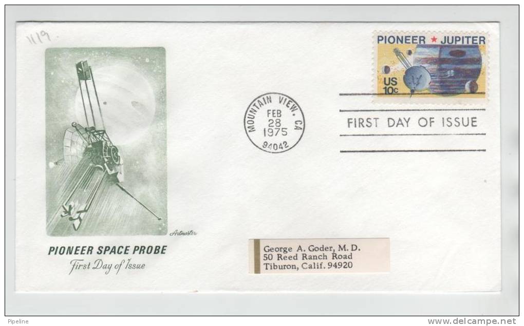 USA FDC Mountain View CA. 28-2-1975 With Artmaster Cachet - 1971-1980