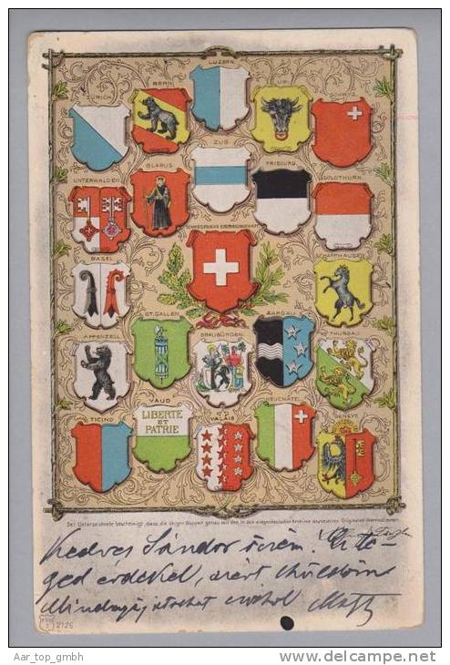 Motiv Heraldik Schweiz Kantonswappen 1905-08-08 Litho - Autres & Non Classés