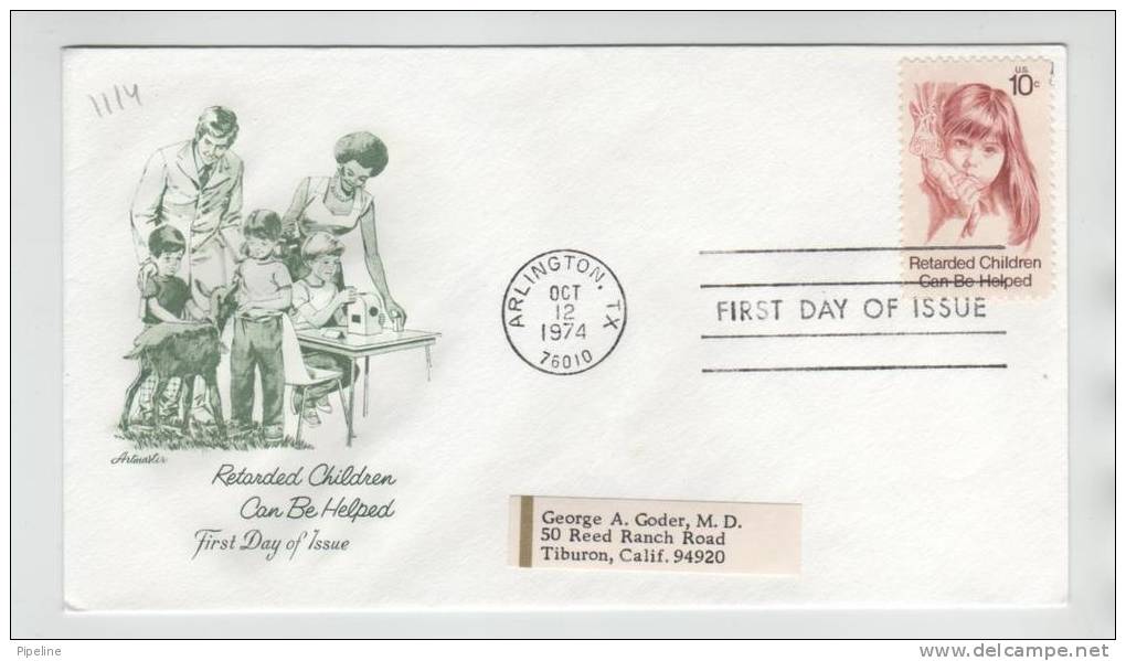 USA FDC Arlington 12-10-1974 Retarded Children Can Be Helped With Artmaster Cachet - 1971-1980