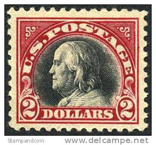 US #547 XF Mint Lightly Hinged $2 Franklin Of 1920 - Nuevos