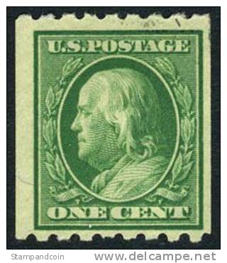 US #390 Used 1c Franklin Coil Of 1910 - Roulettes