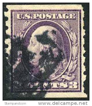 US #394 Used 3c Washington Coil Of 1911 - Roulettes