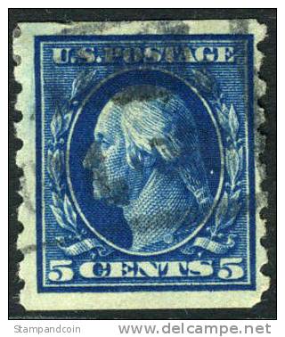 US #396 Used 5c Washington Coil Of 1913 - Rollenmarken