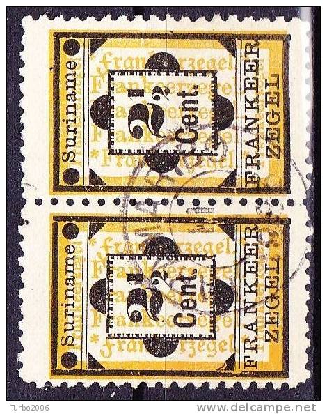 SURINAME 1892 Hulpzegel 2½ Cent Geel / Zwart Paartje Met Type II En I  NVPH 22 A + 22 - Suriname ... - 1975