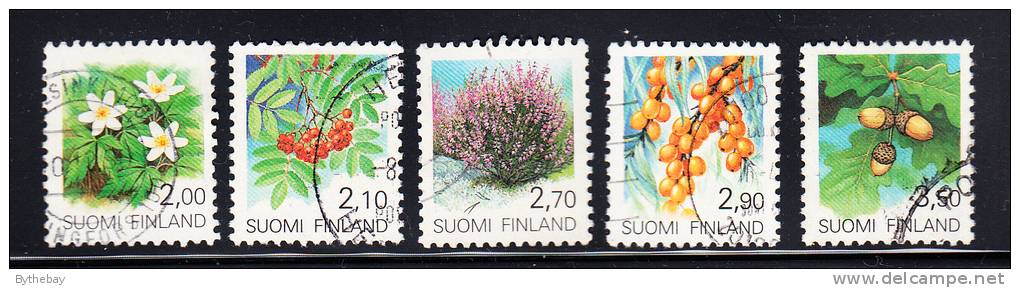 Finland Scott #829-833 Provincial Flowers: Wood Anemone, Rowan, Heather, Sea Buckthorn, Oak - Usati