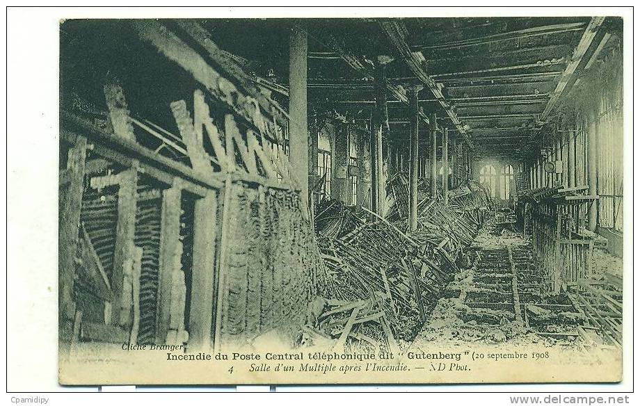 75/PARIS - Incendie Du Poste Central Téléphonique Dit "Gutenberg" (20 Sept 1908) Salle D'un Multiple Après L'incendie - Arrondissement: 15