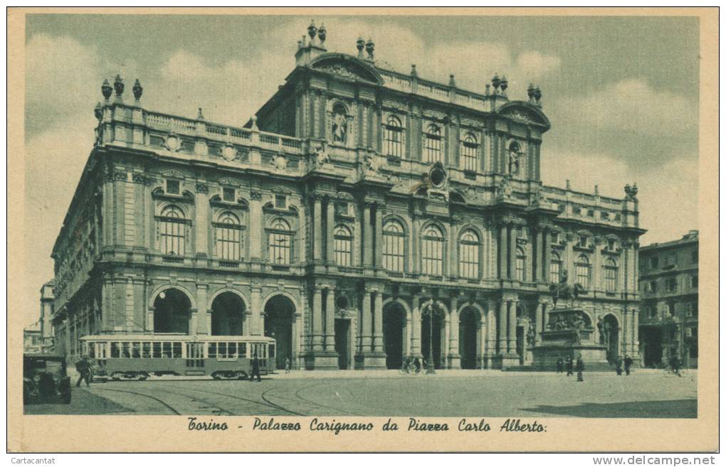 TORINO. PALAZZO CARIGNANO VISTO DA PIAZZA CARLO ALBERTO NEGLI ANNI '30. CARTOLINA DEL 1939 - Palazzo Carignano