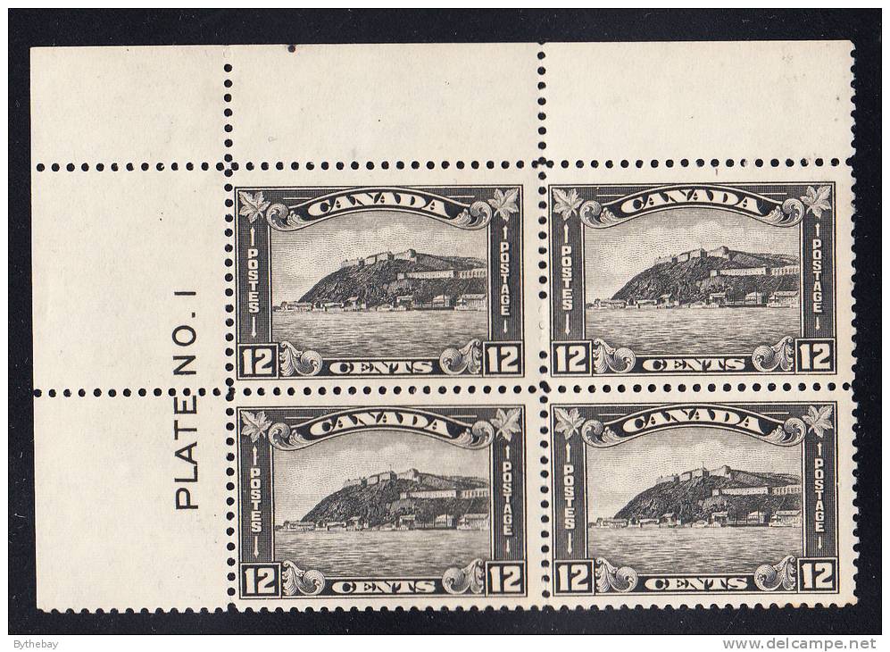 Canada Scott #174 MH 12c Quebec Citadel Upper Left Plate #1 Block - Plattennummern & Inschriften