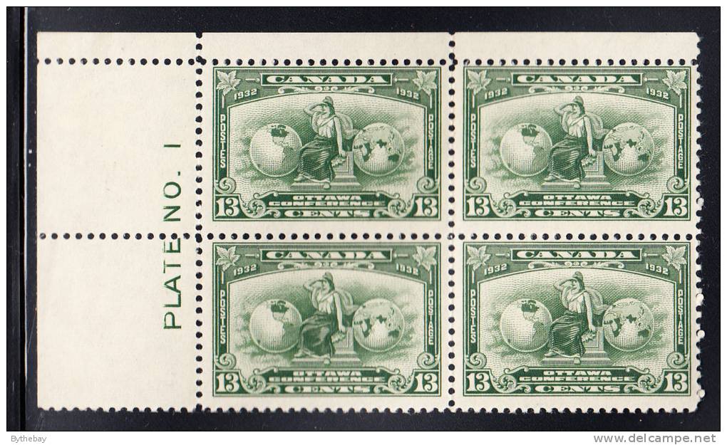 Canada Scott #194 MNH 13c Britannia Upper Left Plate #1 Block - Plattennummern & Inschriften