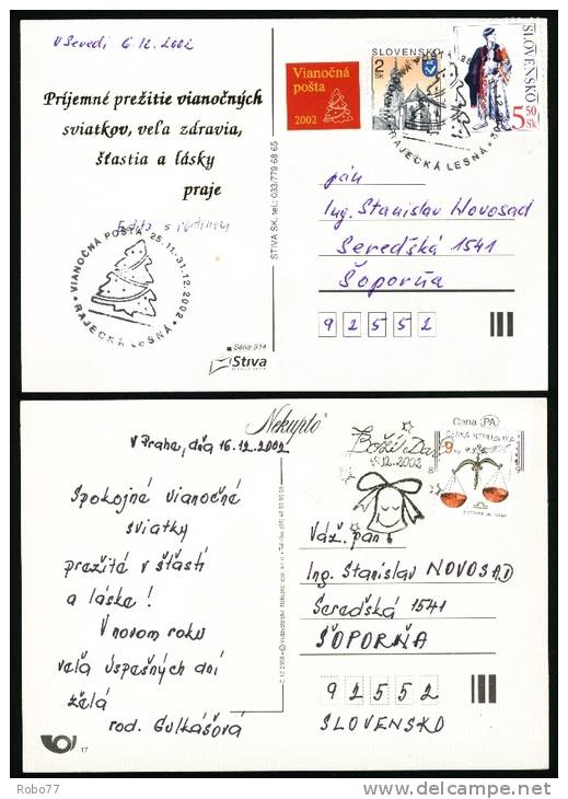 2002 Slovakia Postcards, 2 Pieces. Christmas Post. Rajecké Lesné, BoÅ¾í Dar.  (E04008) - Ansichtskarten