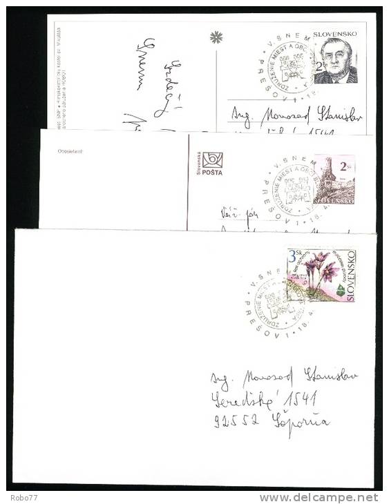 1995 Slovakia 1 Cover + 1 Postcard + 1 Postal Card With Commemorative Postmarks... (E04009) - Lettres & Documents