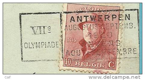 168 Kaart Met Mekanische Vlagstempel OLYMPIADE 1920 ANVERS Van ANTWERPEN 6 (olympic Games) - Sommer 1920: Antwerpen