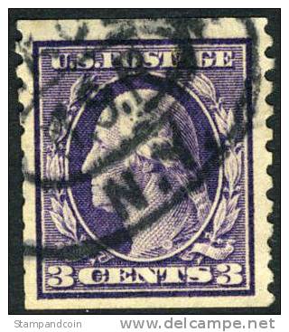 US #445 Used 3c Washington Coil Of 1914 - Roulettes