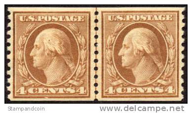 US #457 Mint Hinged 4c Washington Coil Line Pair From 1916 - Coils & Coil Singles