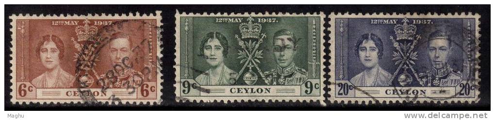 Ceylon Used 1937, Set Of 3, Coronation, Omnibus - Ceylan (...-1947)