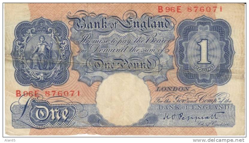 Great Britain #367, 1 Pound, 1940-48 Banknote Currency - 1 Pound