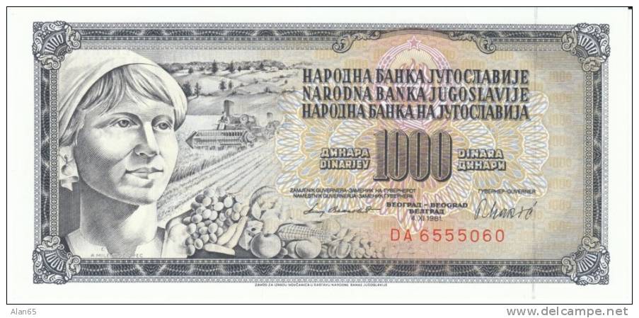 Yugoslavia #92d, 1,000 Dinara 4.11.1981, Banknote Currency - Yugoslavia