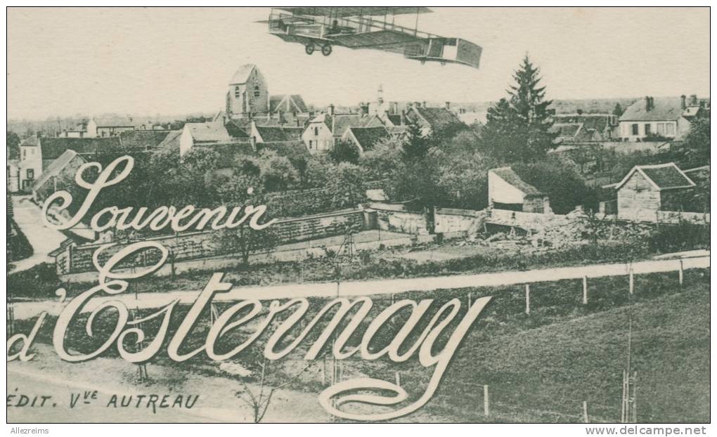 CPA 51 : ESTERNAY  Vue Générale Souvenir Avec Avion éditeur Vve Autréau       A VOIR  !!!!!! - Esternay