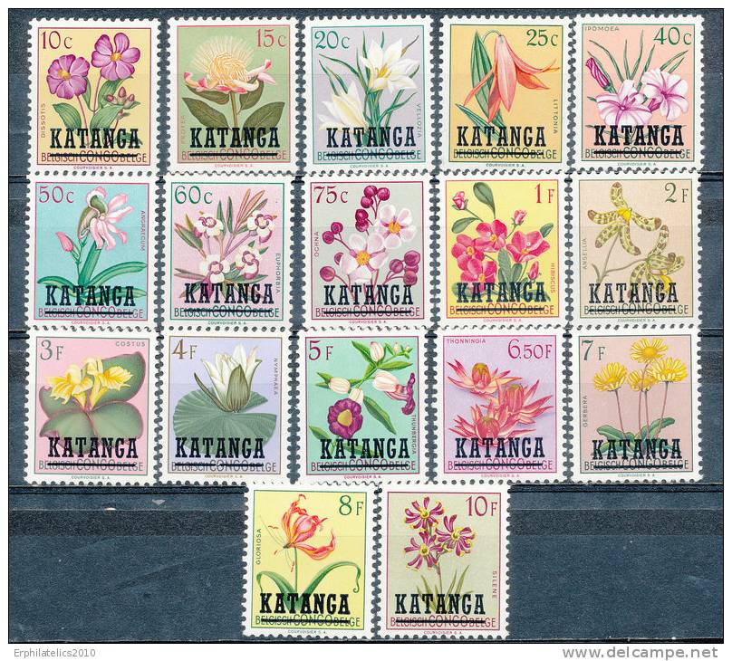 KATANGA 1960 FLOWERS WITH OVERPRINT "KATANGA" SC# 18-34 FRESH VF MNH SCARCE - Katanga