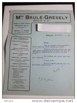 Lettre : Maison Brulé-Grésely (Tampons - Dateurs) 1939 - Altri & Non Classificati