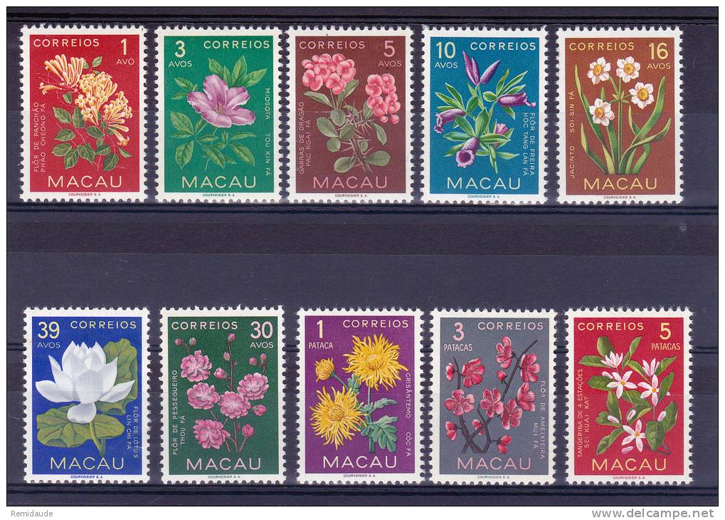 MACAU (CHINA) - 1953 - MICHEL N° 394/403 **  - COTE 2003 : 100 EUROS - FLEURS - Ungebraucht