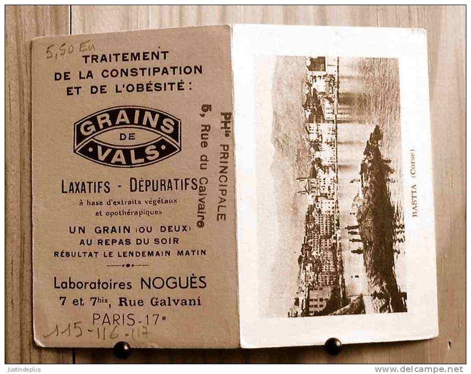 CALENDRIER DE POCHE CORSE BASTIA 1939 GRAINS DE VALS LAXATIF LABORATOIRES NOGUES  PARIS SCAN R/V - Petit Format : 1921-40