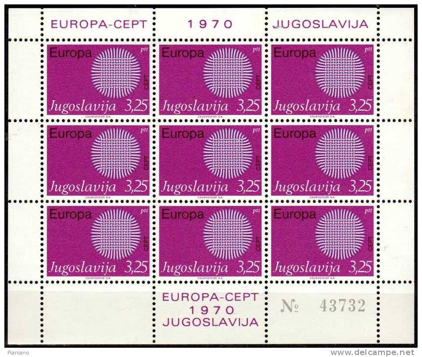 PIA  -  YOUGOSLAVIE   - 1970  : EUROPA    -  (Yv  1269-70 X  9) - Hojas Y Bloques