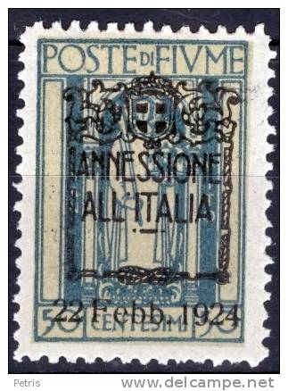 Fiume 1924 Annessione All'Italia 50c MH - Lot. 35d - Fiume